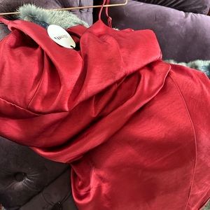 ANTHROPOLOGIE DRESS silk satin cocktail spaghetti strap size 6 red party sexy